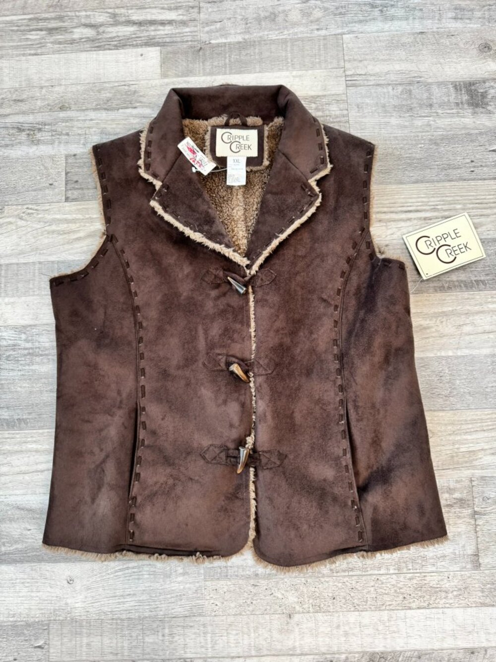 Cripple Creek NWT faux suede sherpa lined vest brown size womens XXL